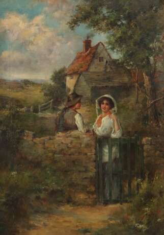Maler des 19./20. Jahrhundert ''Bauernpaar vor Bauernkate'' - photo 1