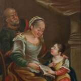 Maler des 19./20. Jahrhundert ''Maria lernt von ihren Eltern lesen'' im Zentrum die Hl. Anna auf einem Stuhl sitzend - Foto 1