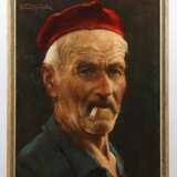 Funke, Bernd Essen 1902 - 1988 Heide/Holstein, Blumen-, Figuren- und Landschaftsmaler. ''Portrait eines bärtigen Mannes mit roter Kappe und Zigarette'' - photo 2