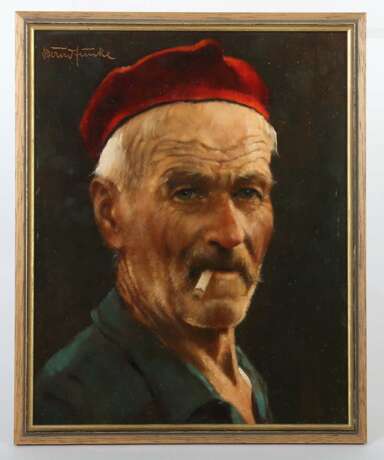 Funke, Bernd Essen 1902 - 1988 Heide/Holstein, Blumen-, Figuren- und Landschaftsmaler. ''Portrait eines bärtigen Mannes mit roter Kappe und Zigarette'' - фото 2