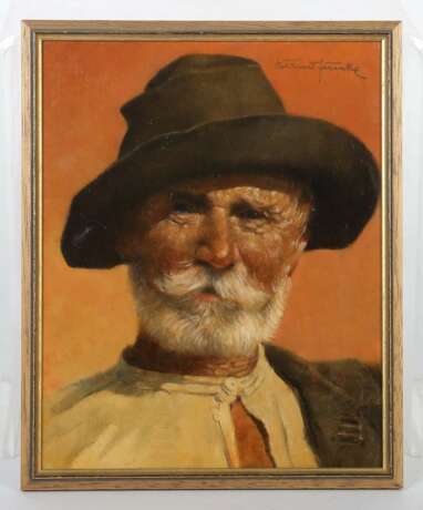 Funke, Bernd Essen 1902 - 1988 Heide/Holstein, Blumen-, Figuren- und Landschaftsmaler. ''Portrait eines bärtigen Mannes mit grünem Hut'' - photo 2