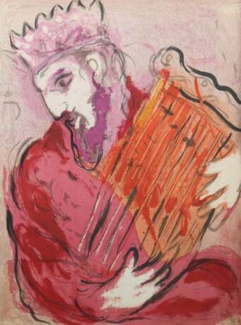 Chagall, Marc (zugeschrieben|nach) 1887 - 1985, russischer Maler, Illustrator, Bildhauer und Keramiker. ''David mit der Harfe'', 1956, Blatt aus dem Bilderzyklus: ''La Bible'' - Foto 1