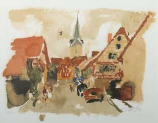 Schober, Peter Jakob Gschwend 1897 - 1983 Bad Bleiberg, deutscher Maler des Expressiven Realismus. ''Schwäbisches Dorf''