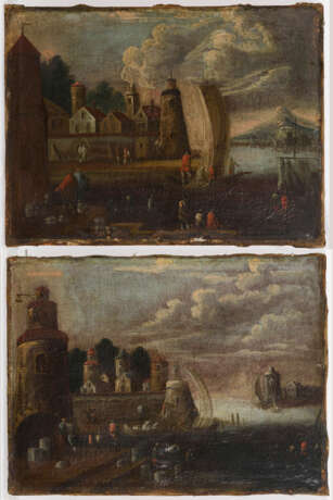 Landschaftsmaler 18. Jahrhundert: Zwei Landschaften mit Küstenstädten - photo 1