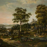 Barocker Maler 18. Jahrhundert: Holzfäller in hügeliger Landschaft nahe Ruine - фото 1