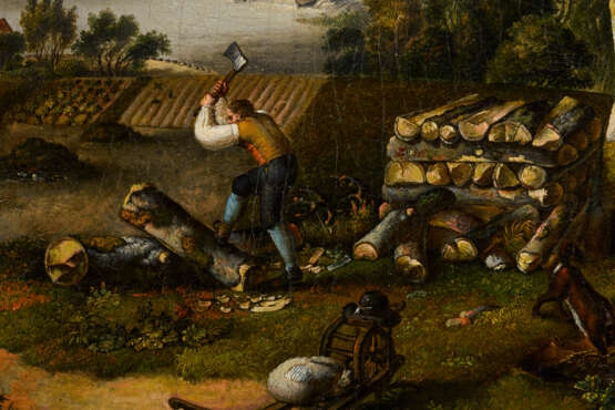 Barocker Maler 18. Jahrhundert: Holzfäller in hügeliger Landschaft nahe Ruine - фото 2