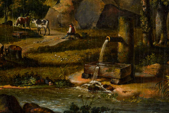 Barocker Maler 18. Jahrhundert: Holzfäller in hügeliger Landschaft nahe Ruine - фото 3