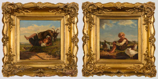 Genremaler um 1840: Zwei Gemälde mit Hirtenknaben - Foto 1