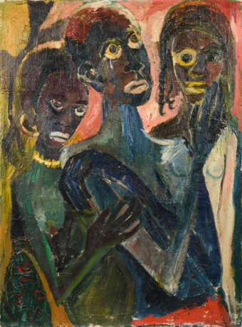 Unsigniert: Modernes Gemälde mit afrikanischer Menage a trois - фото 1
