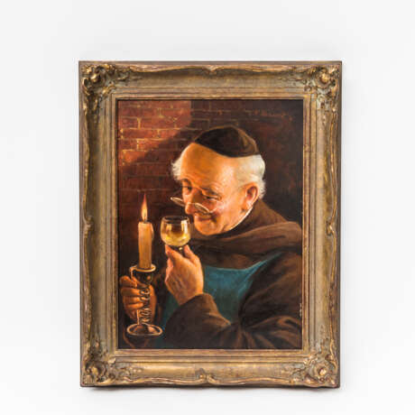 KRAUSS, Max (1902-?)), "Mönch mit Weinglas und Kerze im Keller", - Foto 2