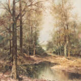 MALER des 20. Jahrhundert, "Voralpenlandschaft mit einem Weiher in Birkenwald", unten rechts undeutl. signiert, - фото 1
