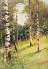 MALER des 19. / 20. Jahrhundert, "Sommerliche Lichtung im Birkenwald", unten rechts undeutl. signiert,