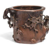 A FINELY MODELLED YIXING STONEWARE 'PLUM BLOSSOM' BRUSHPOT - фото 1