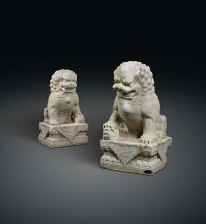 A MONUMENTAL PAIR OF MARBLE BUDDHIST LIONS - photo 1