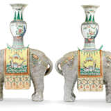 A LARGE PAIR OF FAMILLE ROSE CAPARISONED ELEPHANTS - фото 2