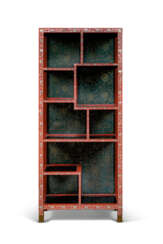A MOTHER-OF-PEARL-EMBELLISHED RED LACQUER DISPLAY CABINET, D...