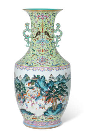 A LARGE FAMILLE ROSE LIME-GREEN-GROUND 'HUNDRED BOYS' VASE - photo 2