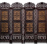 A FINELY EMBROIDERED BLUE-GROUND SILK FOUR-PANEL SCREEN - фото 2