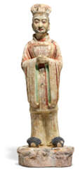 A PAINTED POTTERY FIGURE OF A CIVIL OFFICIAL