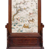 A LARGE SILK EMBROIDERED 'HORSE AND MONKEY' PANEL, INSET INT... - photo 1