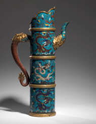 A LARGE TIBETAN-STYLE CLOISONNÉ ENAMEL EWER AND COVER, DUOMU...