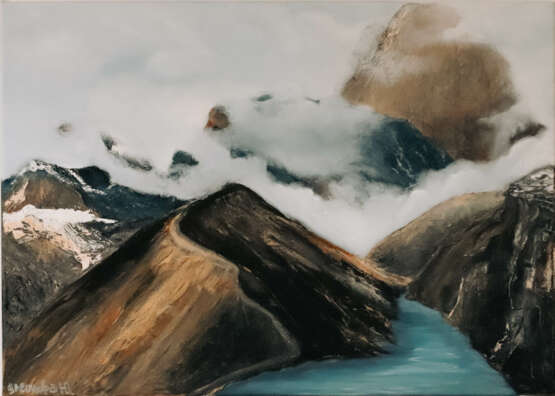 Foggy Mountains Leinwand auf dem Hilfsrahmen Ölfarbe Minimalismus Landschaftsmalerei 2020 - Foto 1