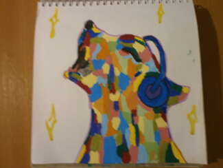 Picture. Inexpensive painting. Dogs. Music. Dog talent.