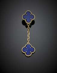 VAN CLEEF & ARPELS | Yellow gold lapis "Alhambra" pendant earring