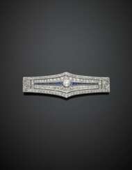 Diamond and sapphire platinum lozenge brooch