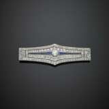 Diamond and sapphire platinum lozenge brooch - фото 1