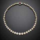 Natural saltwater graduated pearl necklace with pearl diam. from mm 7.50 to mm 11.50 circa - Foto 1