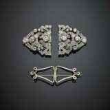 Old mine diamond platinum and gold double clip brooch in all ct. 21 circa - photo 2