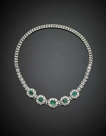 White gold diamond and octagonal emerald cm 17.50 circa bracelet with white gold diamond chain to wear it also as necklace - Foto 1