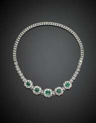 White gold diamond and octagonal emerald cm 17.50 circa bracelet with white gold diamond chain to wear it also as necklace