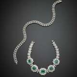 White gold diamond and octagonal emerald cm 17.50 circa bracelet with white gold diamond chain to wear it also as necklace - Foto 2