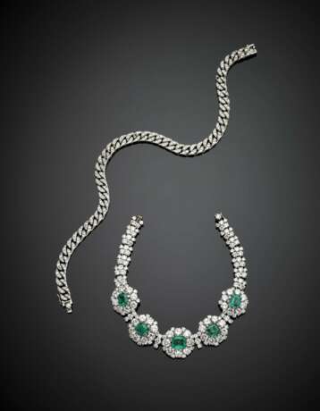 White gold diamond and octagonal emerald cm 17.50 circa bracelet with white gold diamond chain to wear it also as necklace - Foto 2