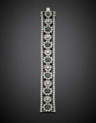 BLACK STARR & FROST | Round and marquise cut diamonds and emerald white gold bracelet