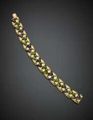 BULGARI | Yellow gold cabochon peridot and amethyst "Naturalia" bracelet accented with diamonds