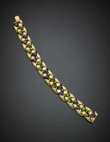 BULGARI | Yellow gold cabochon peridot and amethyst "Naturalia" bracelet accented with diamonds - photo 1
