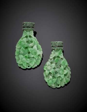 MICHELE DELLA VALLE | Carved jadeite and emerald white gold pendant earrings - photo 1