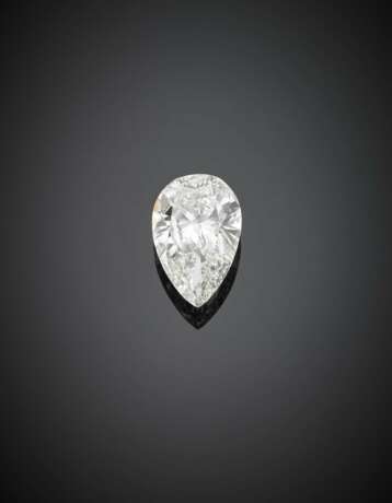 Pear shape ct. 10.16 diamond white gold ring with two shield shape diamond shoulders ct. 0.50 circa circa each - Foto 2