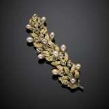 Bi-coloured glazed gold rose cut diamond and cultured pearl floral brooch - фото 1
