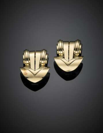 Yellow gold scroll earclips - photo 1