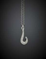 POMELLATO | White gold chain with a diamond hook pendant of cm 3.70 circa