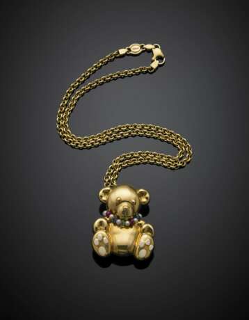 GIODORO | Yellow gold bear pendant with gem and pearl collar and a cm 44.50 circa gold chain - photo 1