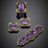 TRABUCCO | Bi-coloured gold amethyst diamond and sapphire jewelry set comprising cm 7.1 circa brooch - фото 1
