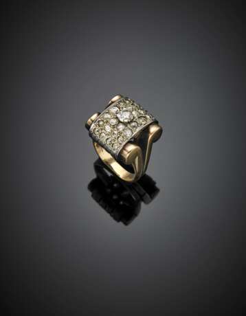 Bi-coloured gold old mine diamond ring - Foto 1