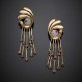 Bi-coloured 9K gold fringe pendant earrings accented with rubies and diamonds - фото 1