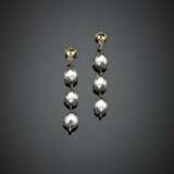 Mm 10/10.50 circa pearl and single cut diamond silver pendant earrings - photo 1