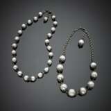Lot comprising two graduated pearl necklaces both with silver and single cut diamond mountings - photo 1